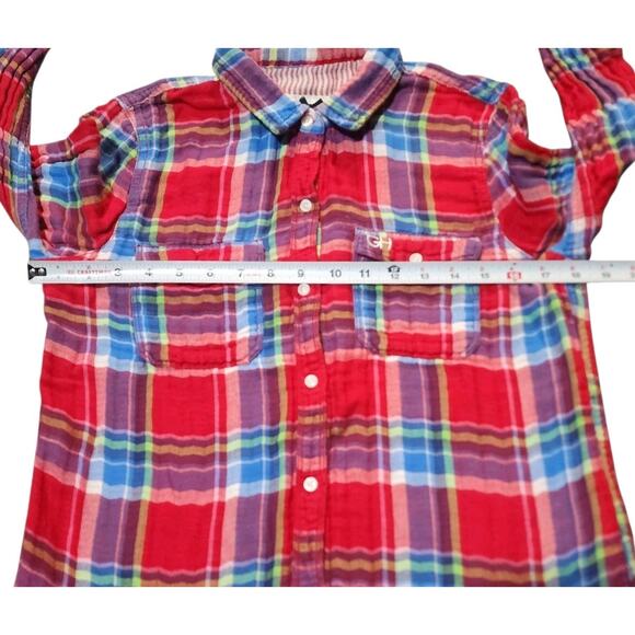 Gilly Hicks Sydney Flannel Shirt Womens Medium Plaid Red Blue Button Down - Picture 8 of 11
